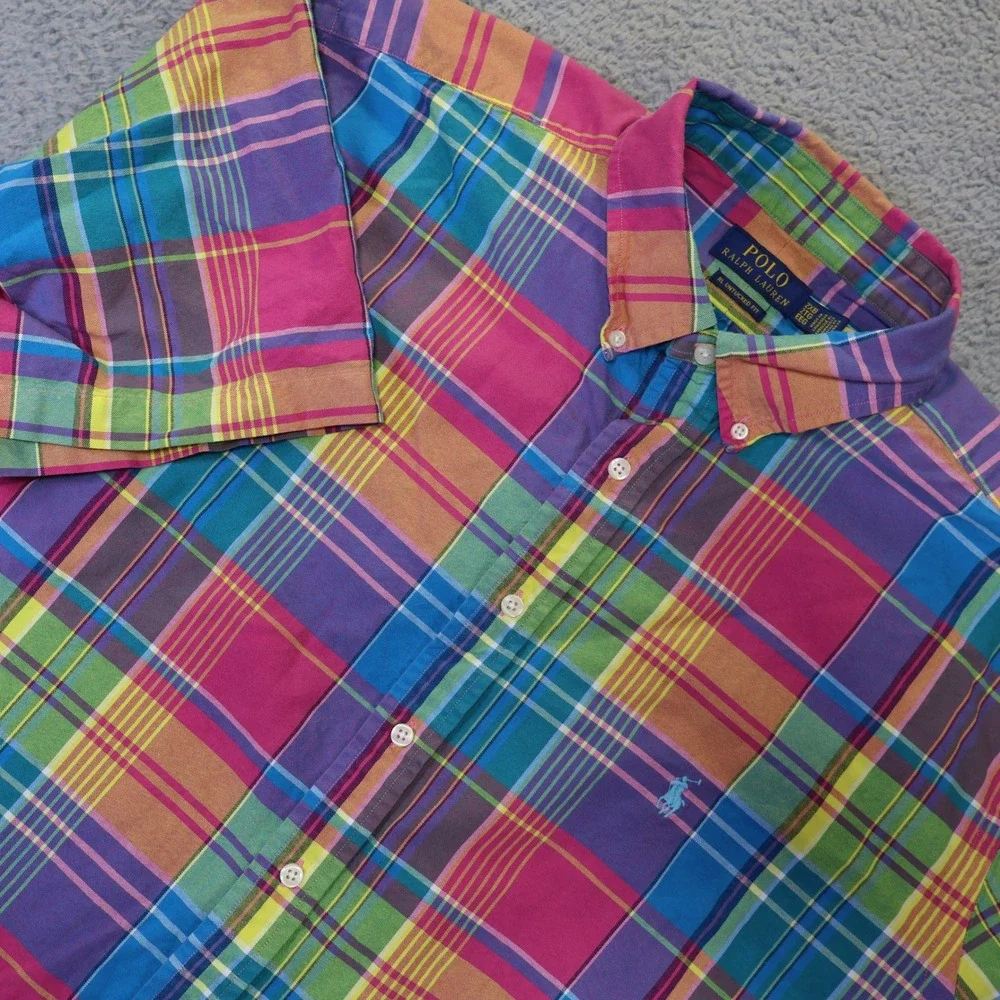 Polo Ralph Lauren Mens 2XB Untucked Fit Madras Plaid Short Sleeve Shirt Multi